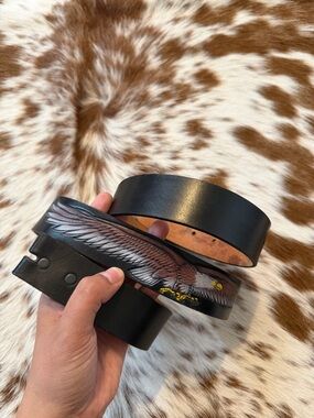 Black VINTAGE western Belt with Detailed Eagle Artwork